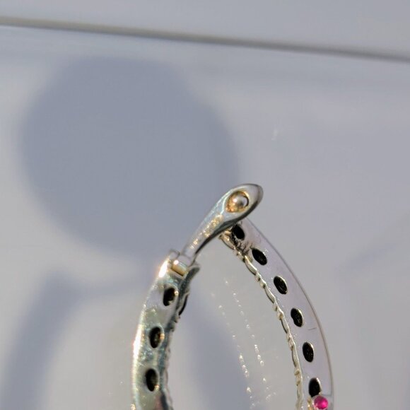 Black Spinel Hoop Earrings 925 Sterling Silver - Picture 5 of 8